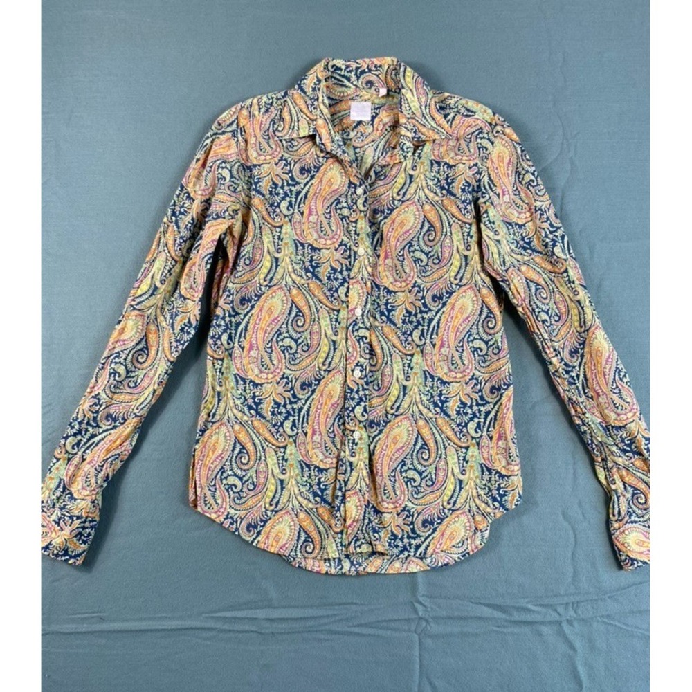 Ann Mashburn Button Up Shirt Women Sz M Paisley Cotton Quiet Luxury Old Money